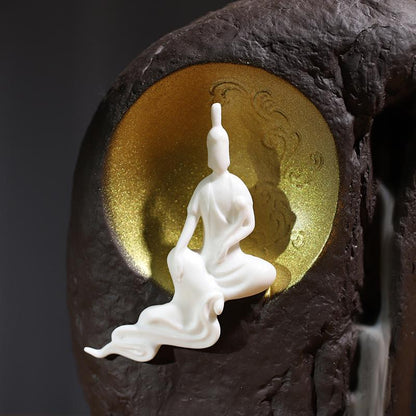 Buddha Sculpture Backflow Incense Burner Smoke Waterfall Ceramic Incense Sticks Holder With 20 Pcs Cones 30 Pcs Stick Ornaments