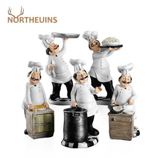 Northeuins 23cm Resin Korea Cute Mini Chef Figurine Hiasan Hiasan Patung Putih Rumah Restoran Restoran Kek Kedai Desktop