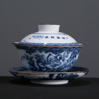 Porcelana azul y blanca Gaiwán Tea Cupp Kung Fu Té Cercelana blanca Tureen Gaiwán Juegos de té pintados