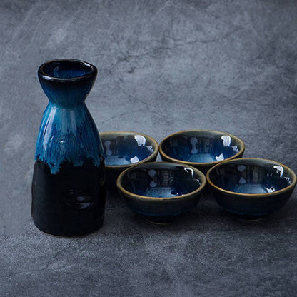 5st Retro Japanese Sake Set Ceramic Flagon Liquor Cup 1 Pot 4 Cups Home Bar Sake White Wine Pot Creative Drinkware Presents