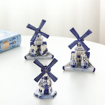 مجموعة أواني توابل طاحونة زرقاء مرسومة يدويًا بتصميم عتيق من السيراميك لتزيين المنزل والمطبخ هدية الترحيب بالمنزل الجديد