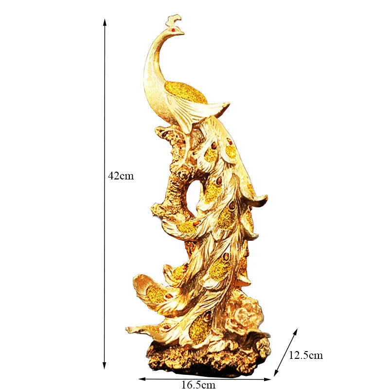 Nordisk harpiks Phoenix Figurine Pure Golden Bird of Wonder Statue Modern Animal Sculpture Creative Ornament Home Office Decor