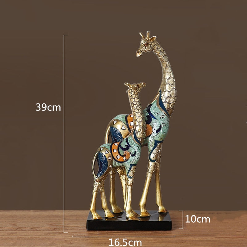 Simulering av djurskulptur Giraff Mor och barn målade djurstaty Modern hemdekoration Gyllene hantverksmycken