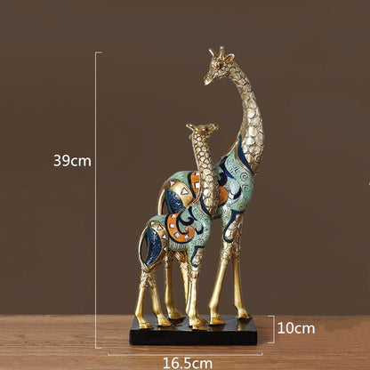 Simulatie Dierlijke beeldhouwkunst Giraffe Moeder en kind geschilderd dieren Statue Moderne thuisdecoratie Golden handwerk ornamenten