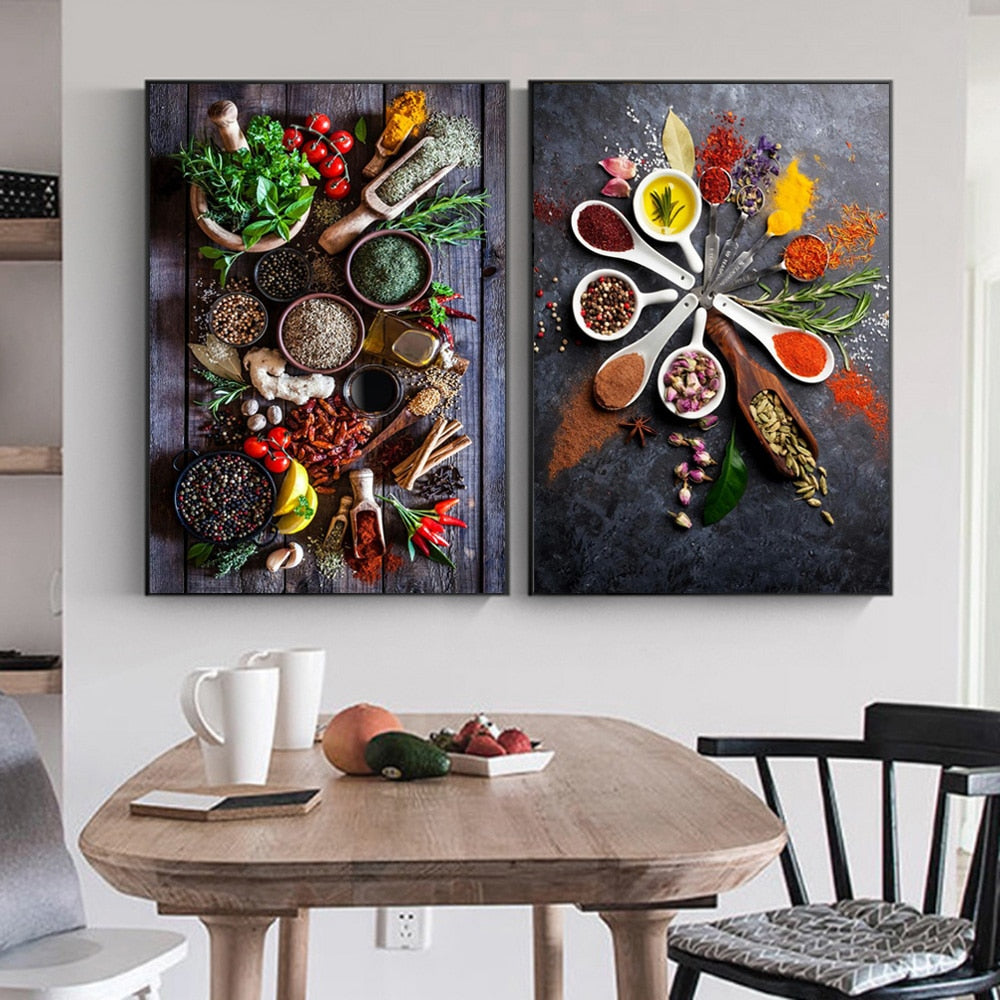 Gambar seni dinding dapur rempah herba periuk poster dan mencetak lukisan kanvas hiasan rumah nordik untuk ruang makan restoran