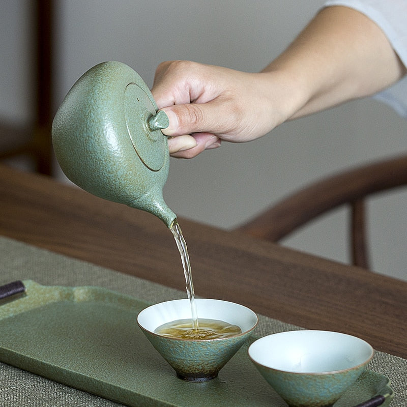 Vihreät keraamiset Kyusu -teekannut Kettles Vintage Chinese Kung Fu Tea Pot -juomat