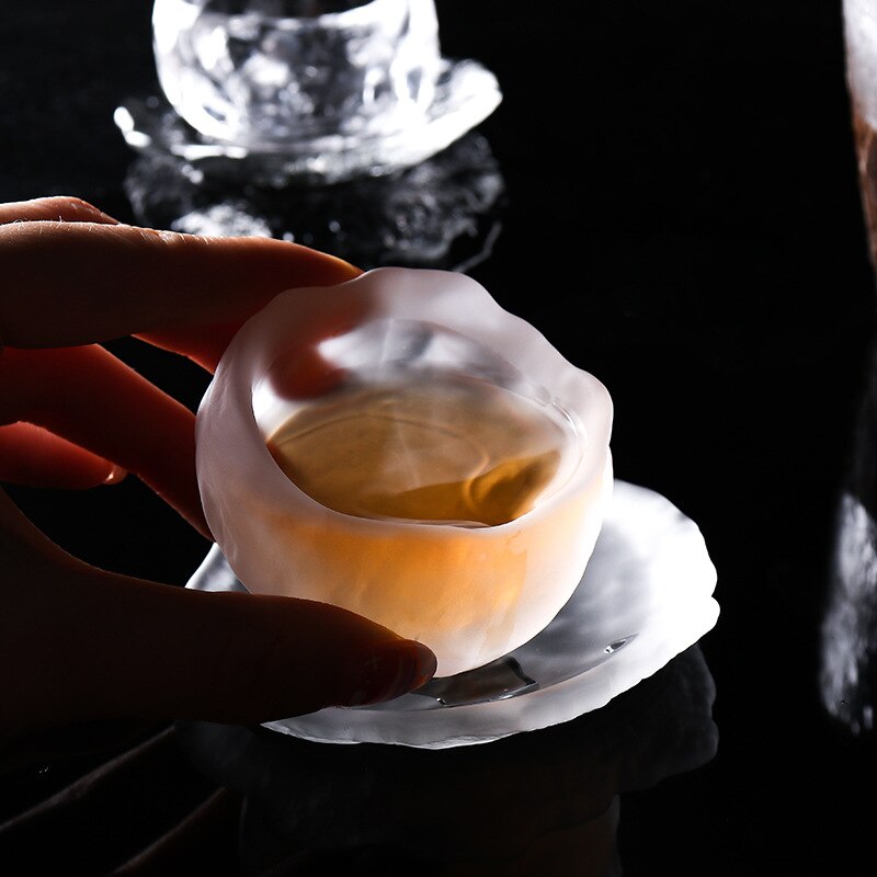 1Pc Japanese Handmade Hammer Pattern Tea Cup Transparent Matte Kungfu Tea Cup Frozen Coaster Wine Cup Home Office Drinkware 45ml