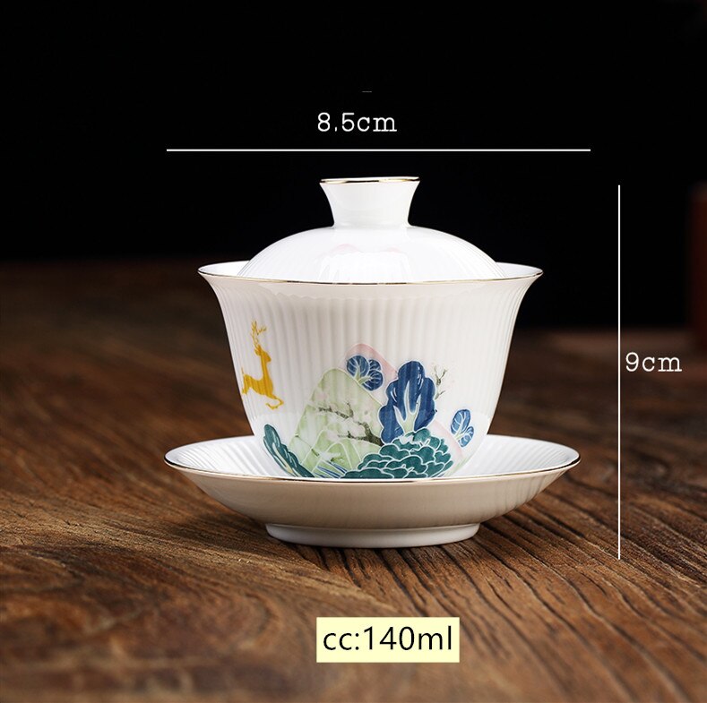 Çinli El Yapımı Seramik Gaiwan Çay Yuvası Butik Küçük Çay Kase Beyaz Porselen Çay Seti Aksesuarları Taşınabilir Seyahat İçecek Yazıları