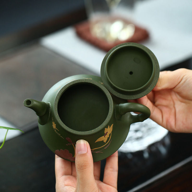 230cc Real Handmade Green Kettle Yixing Purple Clay Teapot Puer Tea Set Kung Fu Zisha Tearue
