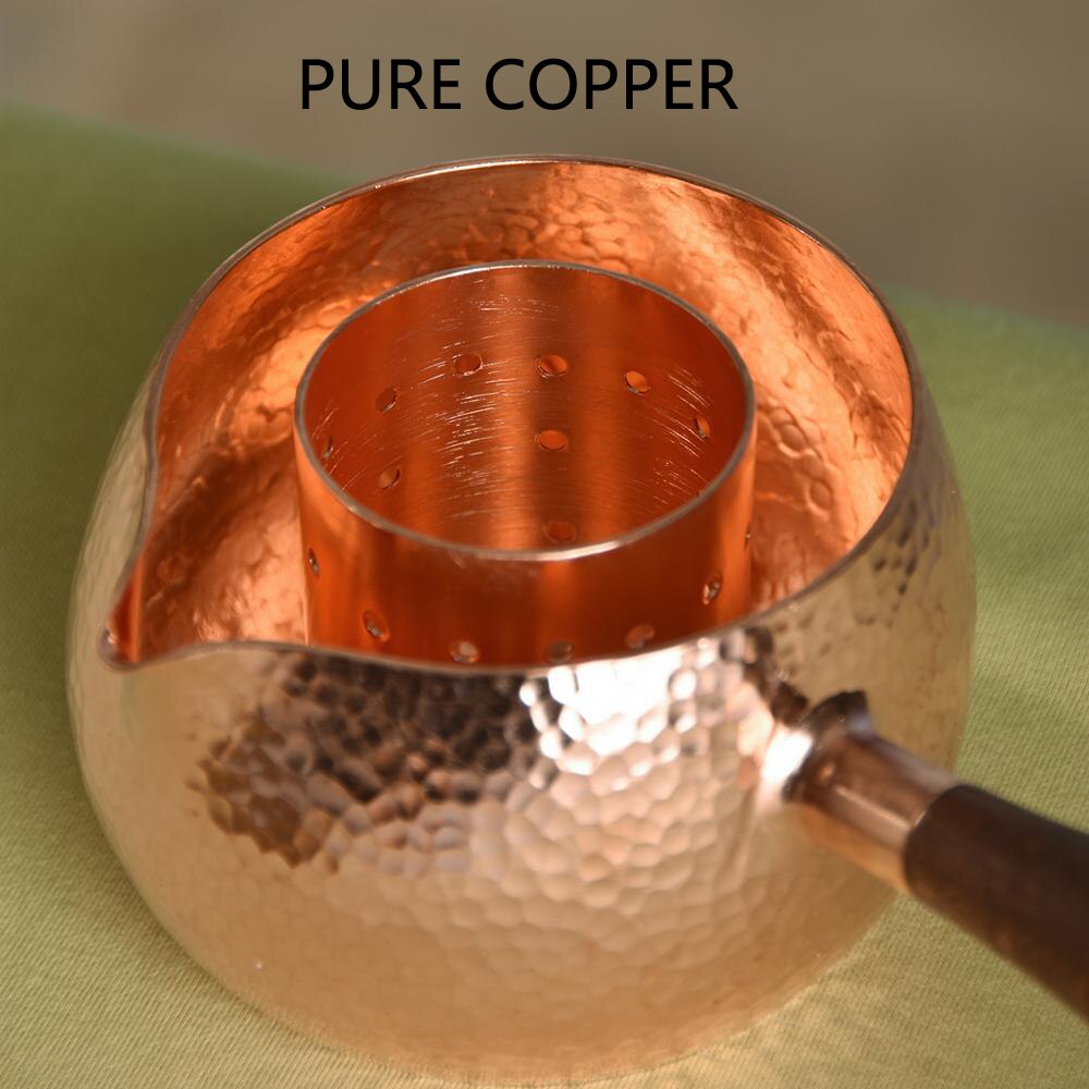 Théière artisanale en cuivre pur, bouilloire à café, théière avec poignée, chaudière à eau, motif marteau, verres 