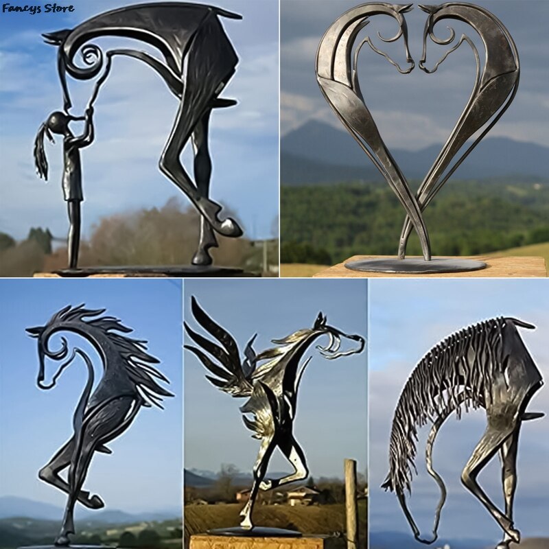 Metalhåndværk ornamenter hest skulptur moderne statue antik lille pige og den mørke hest prins kreativ nordisk stilindretning