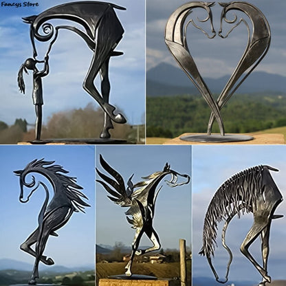 Metal Crafts ornamenten Horse Sculptuur Modern standbeeld Antiek klein meisje en het Dark Horse Prince Creative Nordic Style Decor