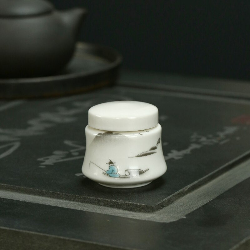 White Ceramic Jar Small Tea Caddy Storage Tank Moisture-proof Sealed Jar Tea Tins Tea Container Storage Box Candy Jars Tea Can