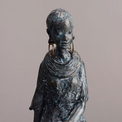 African Lady Woman Ornament Figurins Figurines Figure, żywiczne rzemiosło Dift Desktop Ornaments Home Figurines Rzeźba Statua