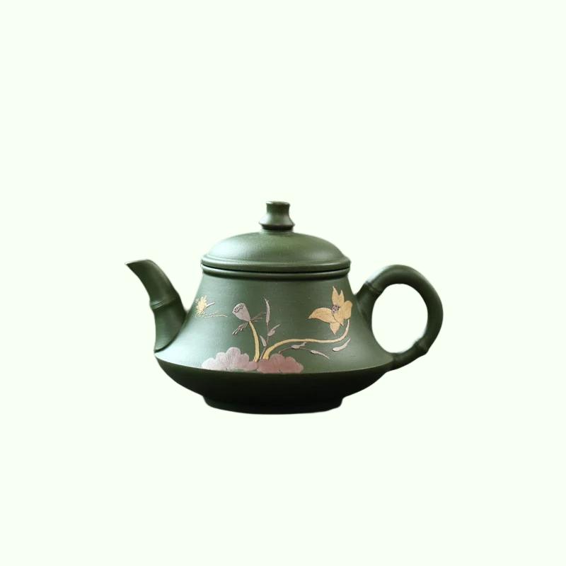 230 cm3 prawdziwy ręcznie robany zielony czajnik purpurowy gliniany czajni