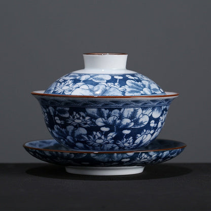 Mavi ve Beyaz Porselen Gaiwan TeAware Çay Yuvası Kung Fu Çay Seti Seramik Beyaz Porselen Tureen Gaiwan El Teained Çay Setleri Çin