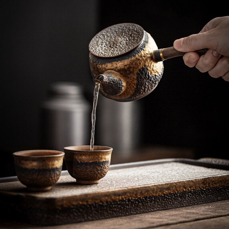 Bronzene Keramik Kyusu Vintage chinesische Keramik Teekanne Trinkgeschirr 230ml