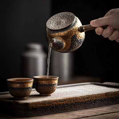 Brons keramik Kyusu vintage kinesisk keramisk te potten dricker 230 ml