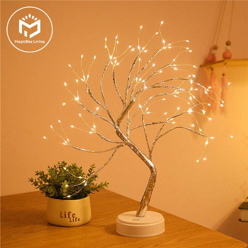 LED Night Light Mini Christmas Tree Tree Copper Wire Garland Lamp untuk kanak -kanak rumah hiasan bilik tidur hiasan dongeng pencahayaan percutian