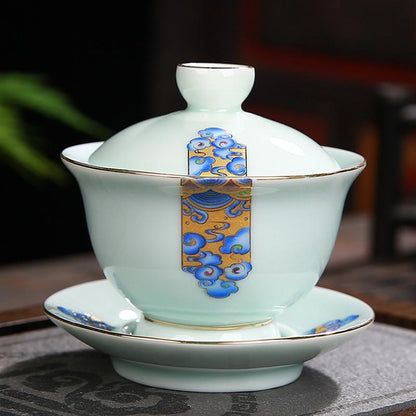 El Boyalı Gaiwan Çay Seti Seramikleri Kung Fu Çay Çay Kase Porselen Çaydan Tureen Seyahat Çay Takımları İçecek Tahrikleri Aksesuarları