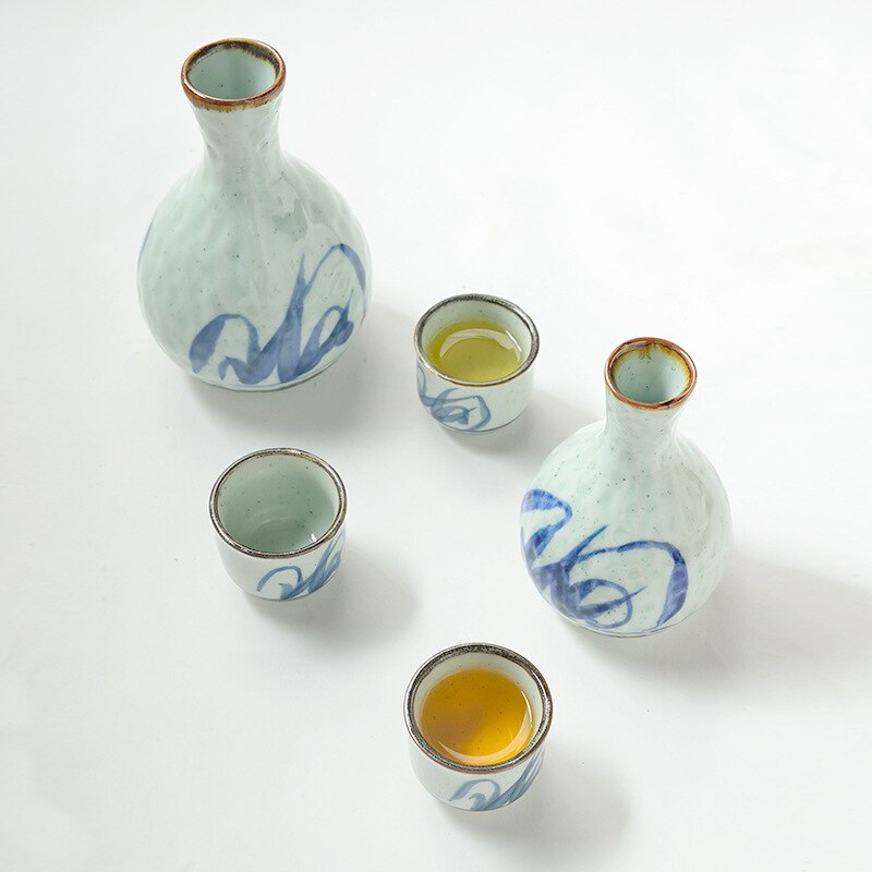 Tasse à saké créative japonaise et coréenne, tasse à liqueur, pichet en céladon peint à la main, ensemble de vin, distributeur de vin en céramique, ensemble de saké