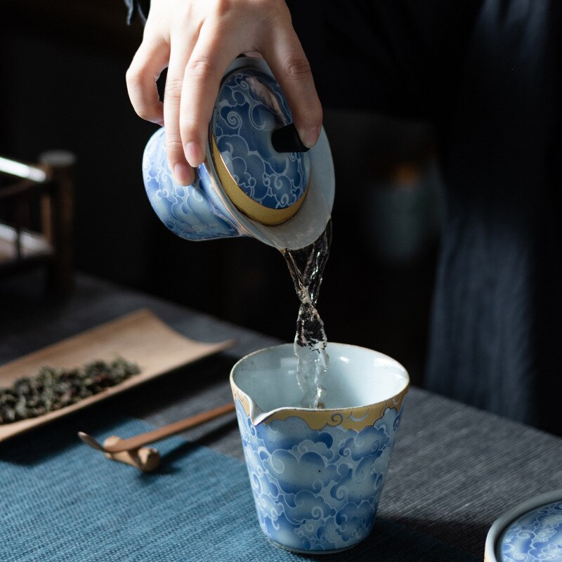 Qingyun Moon Cover Bowl Handmade Kiln Baked Colorful Ceramic Three-Force Cover Bowl Household Kung Fu Tea Cup Gaiwan Tea Set
