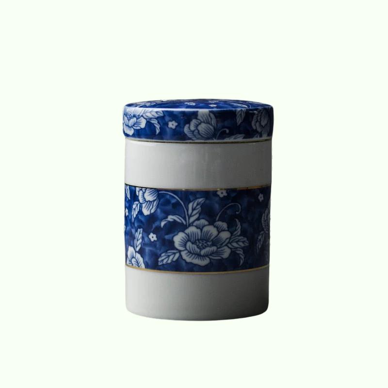 Caddy de té sellado de porcelana azul y blanca china, tanque de almacenamiento de cerámica para el hogar, bolsa de té de viaje, organizador de especias de cocina