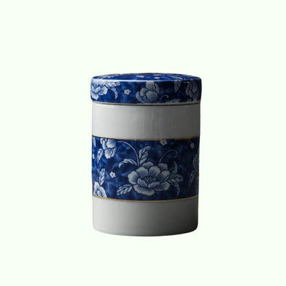 Caddy de chá selado de porcelana chinesa azul e branca, tanque de armazenamento de cerâmica doméstica, saco de chá de viagem, organizador de temperos de cozinha