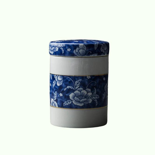 Kinesisk blå og hvit porselen forseglet tebeholder Husholdning Keramikk Oppbevaringstank Reise Tepose Kjøkken Spice Organizer