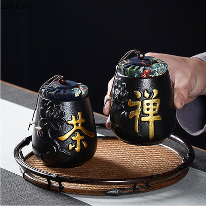 Keramik teh caddy segel toples kotak teh kecil teh portabel dapat penyimpanan tangki permen toples makanan wadah teh organizer toples dekoratif