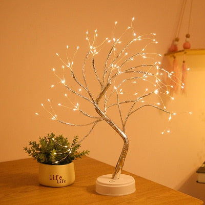 Luce notturna a LED Mini albero di Natale Filo rame lampada ghirlanda per bambini decorazione per la camera da letto per bambini illuminazione per vacanze fata