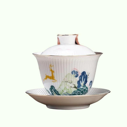 Chinês Boutique de Cerâmica de Cerâmica de Cerâmica da Gaiwan Boutique Pequena Bowl Bowl White Porcelain Tea Conjunto de acessórios portátil Drinkware de viagem