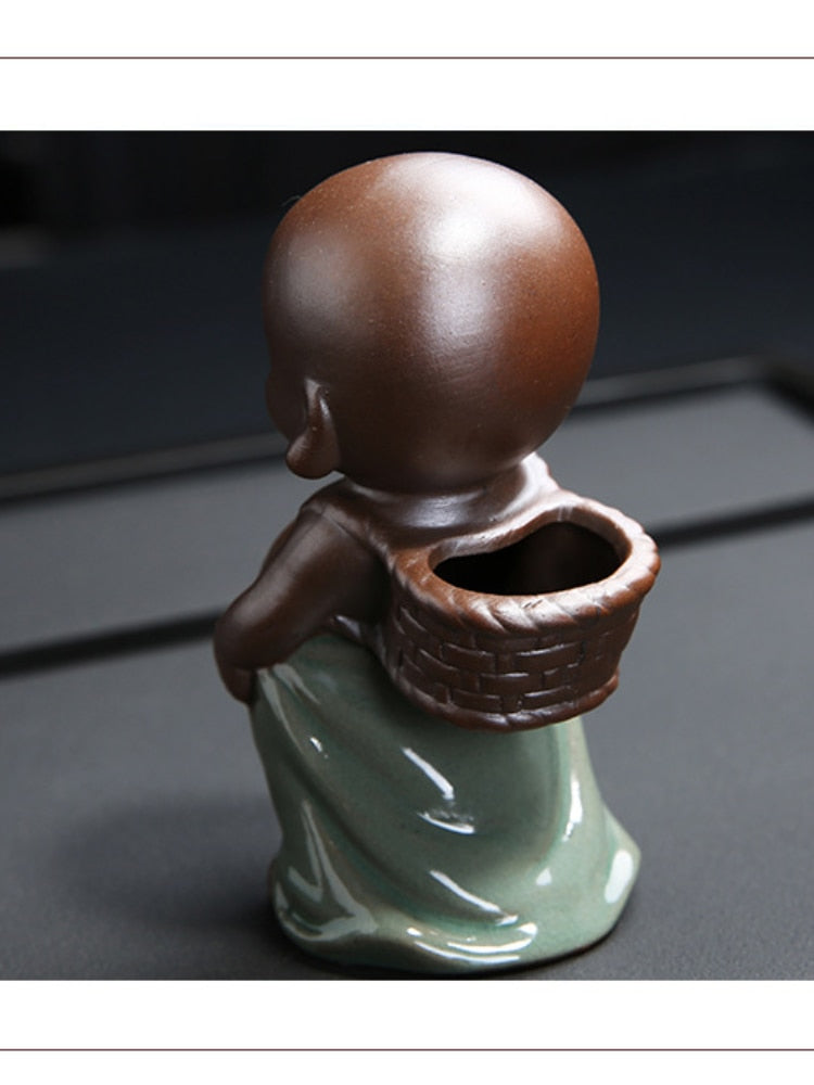 Fioletowe piasek herbaty ozdoby zwierzaka małe mnich ceramiczne figurki herbata gra sikania zestaw herbaty sika w sianie akcesoria w sprayu wodnym
