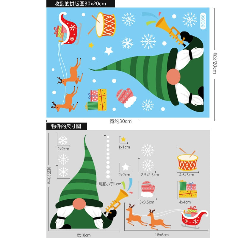 Jul Santa Claus Window Stickers Wall Ornaments Christmas Pendant God jul för heminredning Nyårsklistermärken 2023