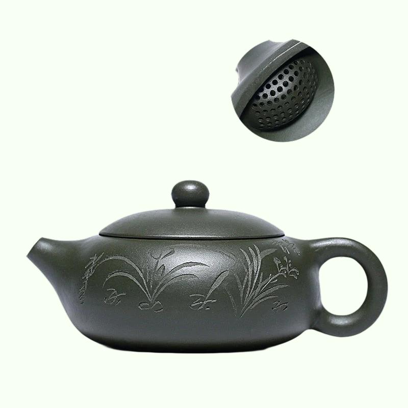 Vihreä savi litteä shih -pallo reikä yixing Purveed Clay Teadot kiinalainen Kongfu Tea Potts 180ml