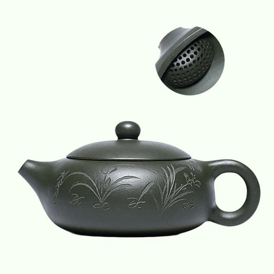 Grüner Ton, flache Shih-Kugel, Loch, Yixing-Purply-Ton-Teekanne, chinesische Kongfu-Teekannen, 180 ml