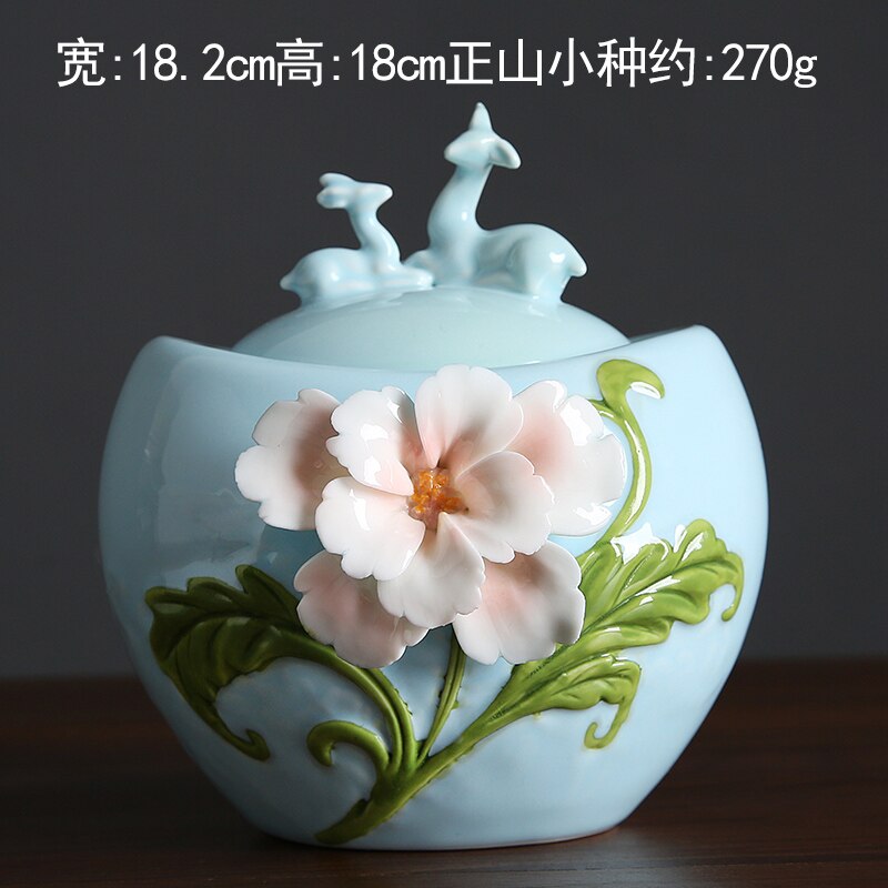 Ceramic Tea Caddy Deer Cover Gourd Shaped Tea Tin Decorative Jar Sealed Jar Home Storage Tank Tea Box Candy Jars Tea Container
