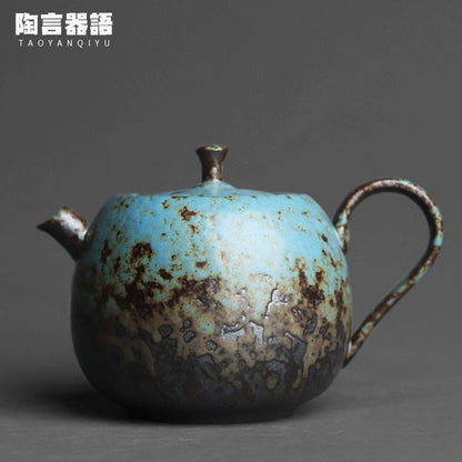 Chinese stijl retro stoneware Persimmon vorm handheld theepot, handgemaakt aardewerkovens, gepersonaliseerde theemaker