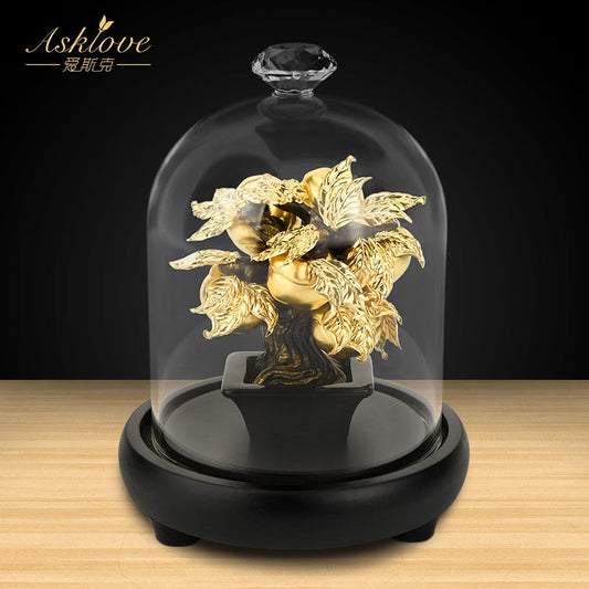 Lucky Feng Shui Fruit Plant Bonsai Gold Leaf Persimmon Statua Rzeźba Rzeźba Figurka Darcza Dom Dekoracja Dekoracja