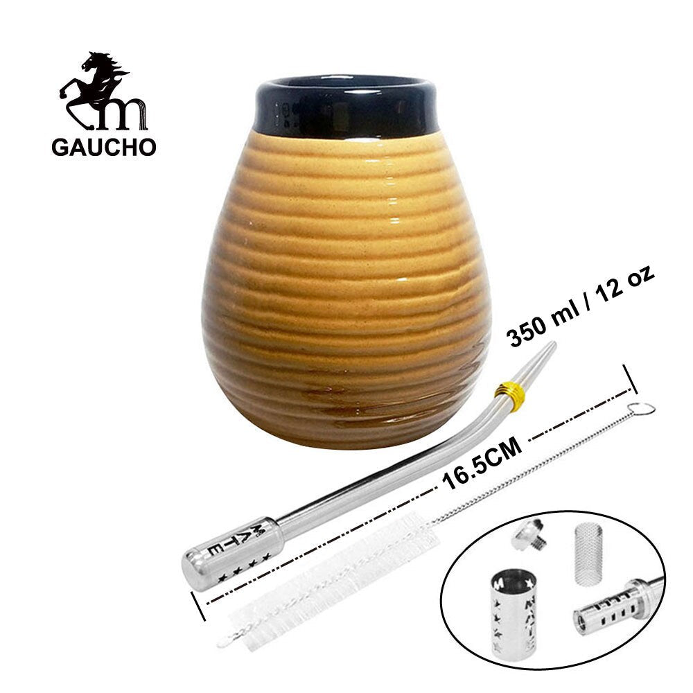 1 Teil/Los Yerba Mate Kürbisse Prägung Streifen Keramik Calabash Tassen mit Bombilla Filter Strohhalm und Reinigungsbürste