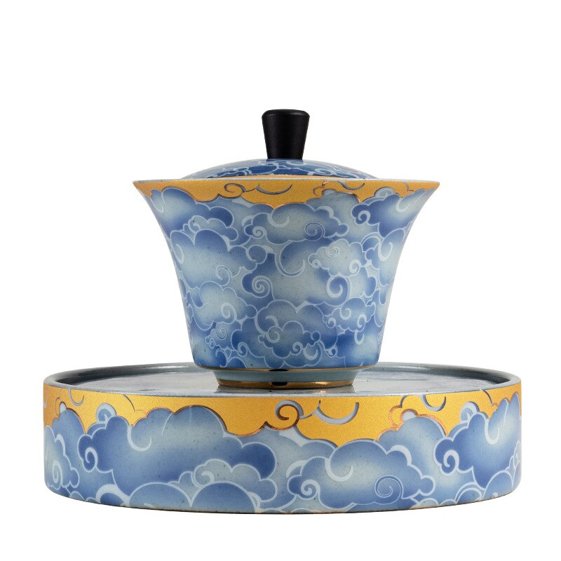 Qingyun Moon Cover Bowl Håndlavet ovn Bagt farverig keramisk tre-kraft Cover Bowl Husholdning Kung Fu Tea Cup Gaiwan Tea Set