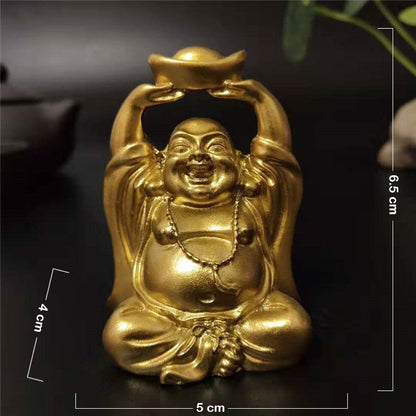 פסל בודהה צחוק מוזהב פנג שואי כסף כסף מארייה בודהה פסל פסלון פסלי קישוט לגינה ביתית