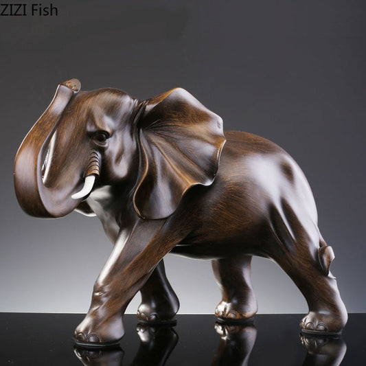 Imitasi kayu gajah patung resin kerajinan patung hewan dekorasi ornamen ruang tamu perabotan rumah dekorasi rumah modern