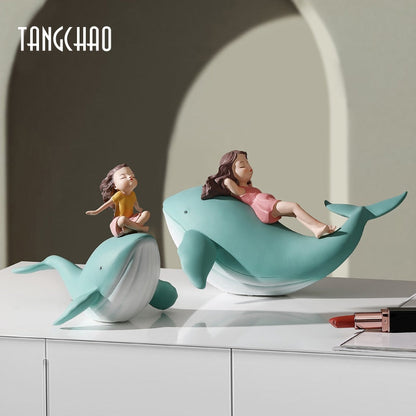 Figurine Whale Girl -patsas pohjoismaisen hartsin kodin sisustus Modernit hahmot sisätilojen olohuoneen toimiston esteettisen huoneen sisustuslahja