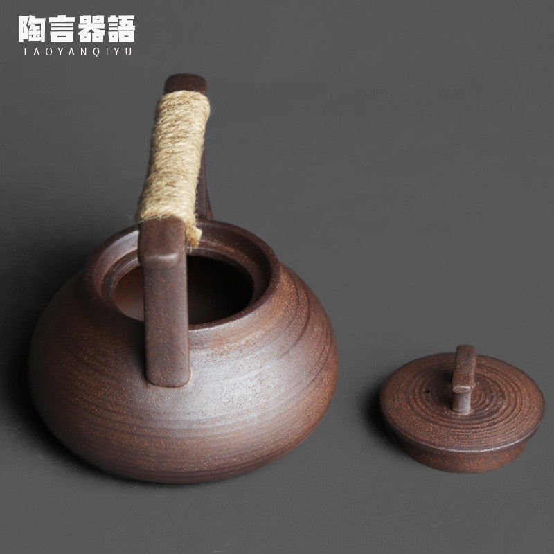 Théière de style japonais en grès rétro fait à la main, Kungfu cérémonie du thé, théière portable en céramique, service à thé