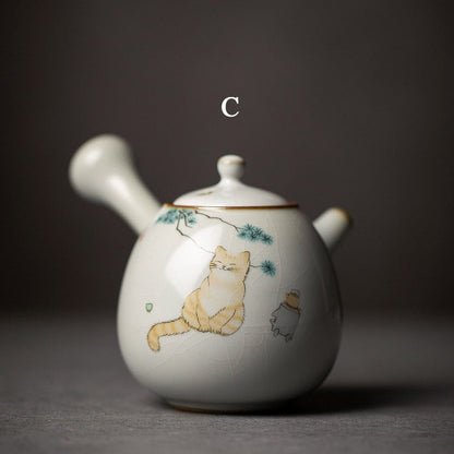 Керамический kyusu Чайник милый кошачий чайник китайский кунг -фу чай набор 250 мл