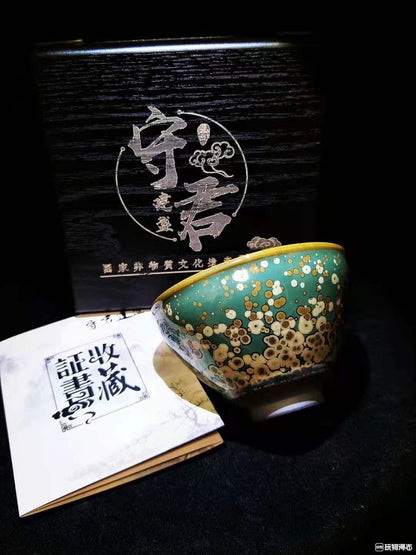 Jianzhan Tasse à thé chinoise vintage avec glaçage à l'huile, poterie Tenmoku, boîte cadeau pour usage personnel (Mo Mei)