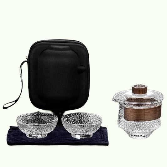 HMLOVE 3pcs High Boron Silicon Tea Set 2 Cups Gaiwan Frosted Transparent Glass Portable Travel Tureen Teaware Ceremony 200Ml