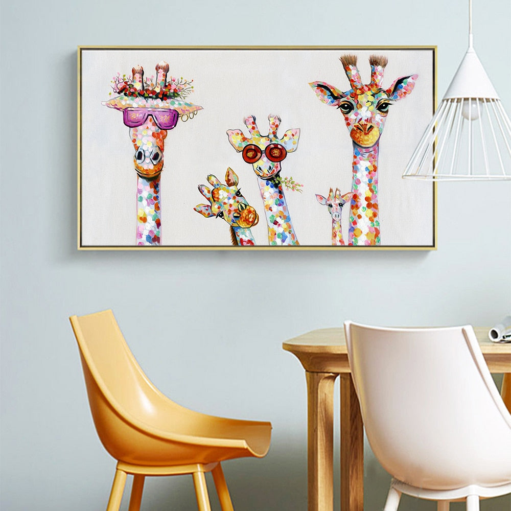 Настенные искусства холст из печать цвета животные картинка Жираф -живопись Семейство для гостиной домашней декор нет рамки