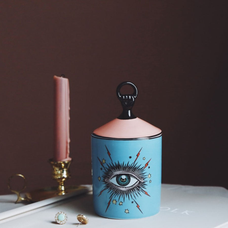 Big Eye Jar Starry Sky Incense Candle Holder with Hand Lid Aromatherapy Candle Jar Handmade Candleabra Home Decoration